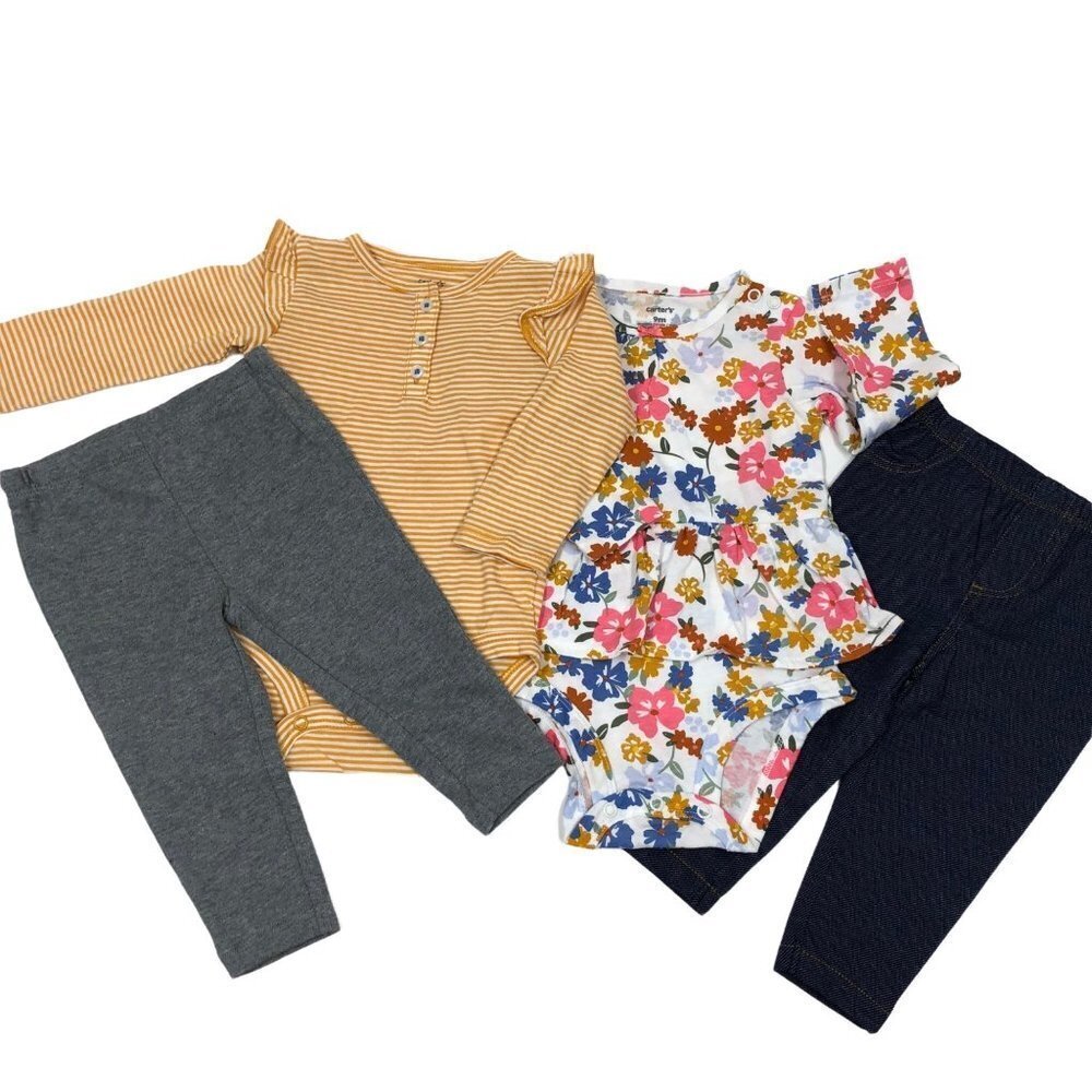 CARTERS Baby Girls Bodysuit and Pants, 4 Piece Set SIZE‎ 12 MOS new with tag